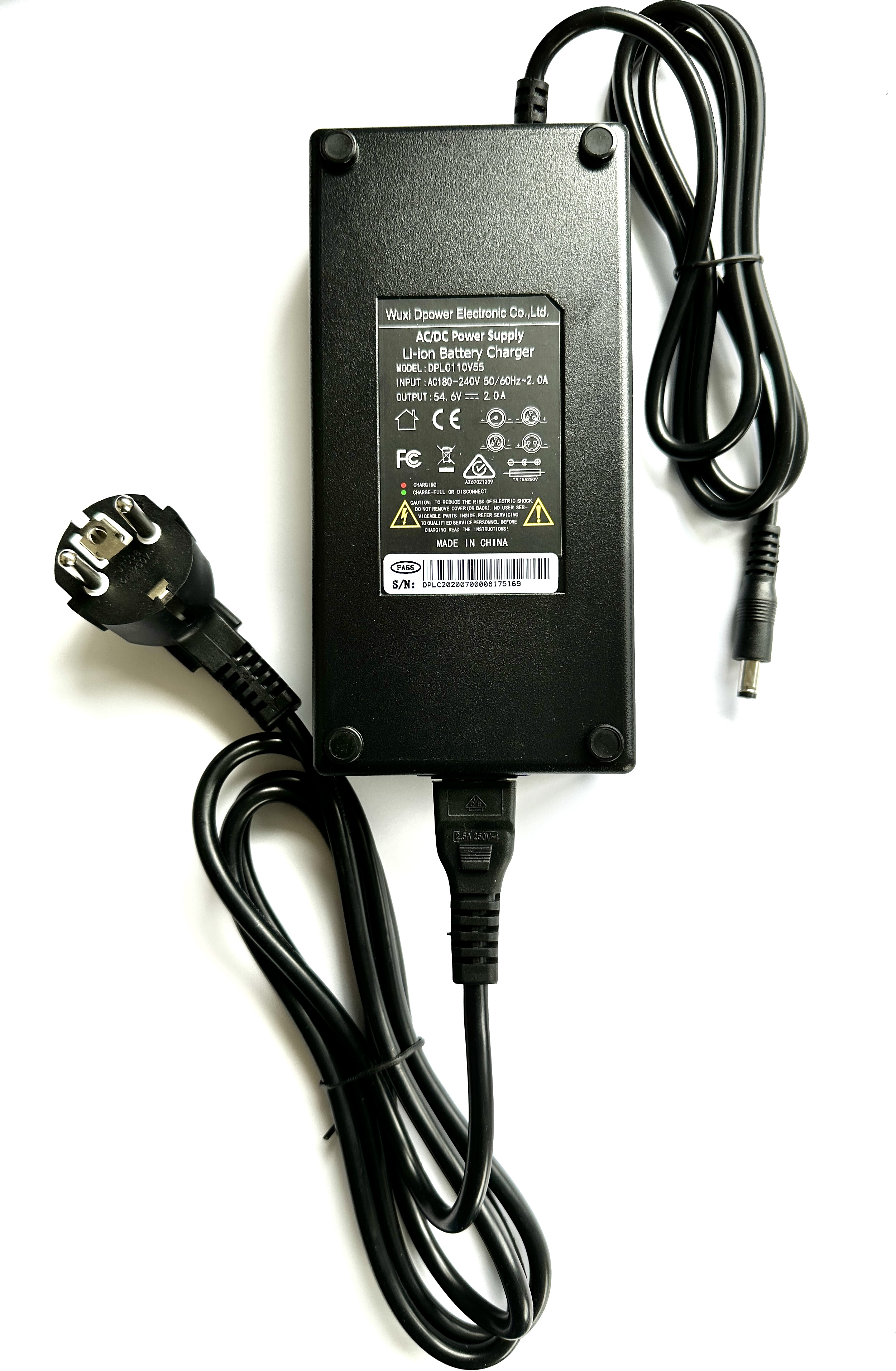 48V Ladegerät für Li-Ionen Akku mit DC Stecker, 180 - 240V 2.0A